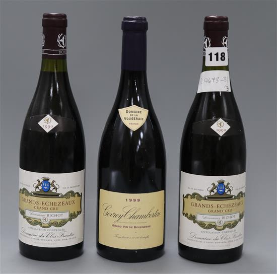 Two bottles of Grands Echezeaux, 1990 and one Gevrey Chamberlain, 1994